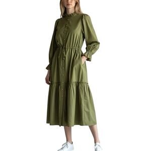 Flora Bea NYC Gold Button Frilled Tiered Maxi Dress - S